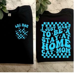 Cat mom shirt Stay At Home Cat Mom retro checkered popular cat mama